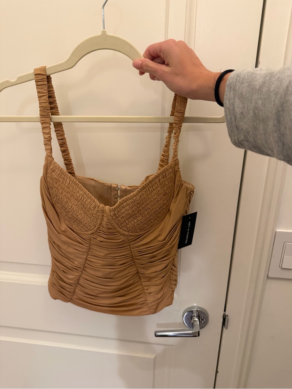 Dion Lee Ruched Tan Cami Top with Smocked Bust